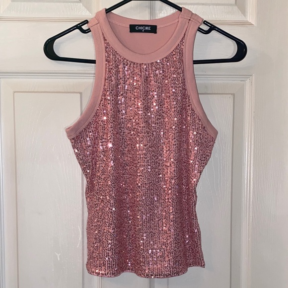 ChicMe Sparkling Pink Sequin Tank Top - Picture 3 of 12